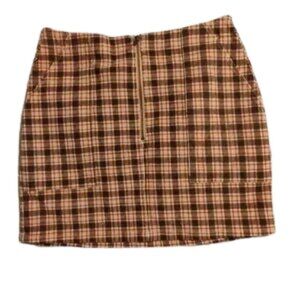 Wild Fable Women's Large Stylish Checkered Mini Skirt with Zipper In Brown Tan